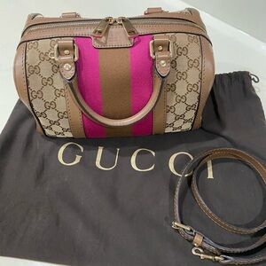Gucci Brown and Pink Mini Boston Bag